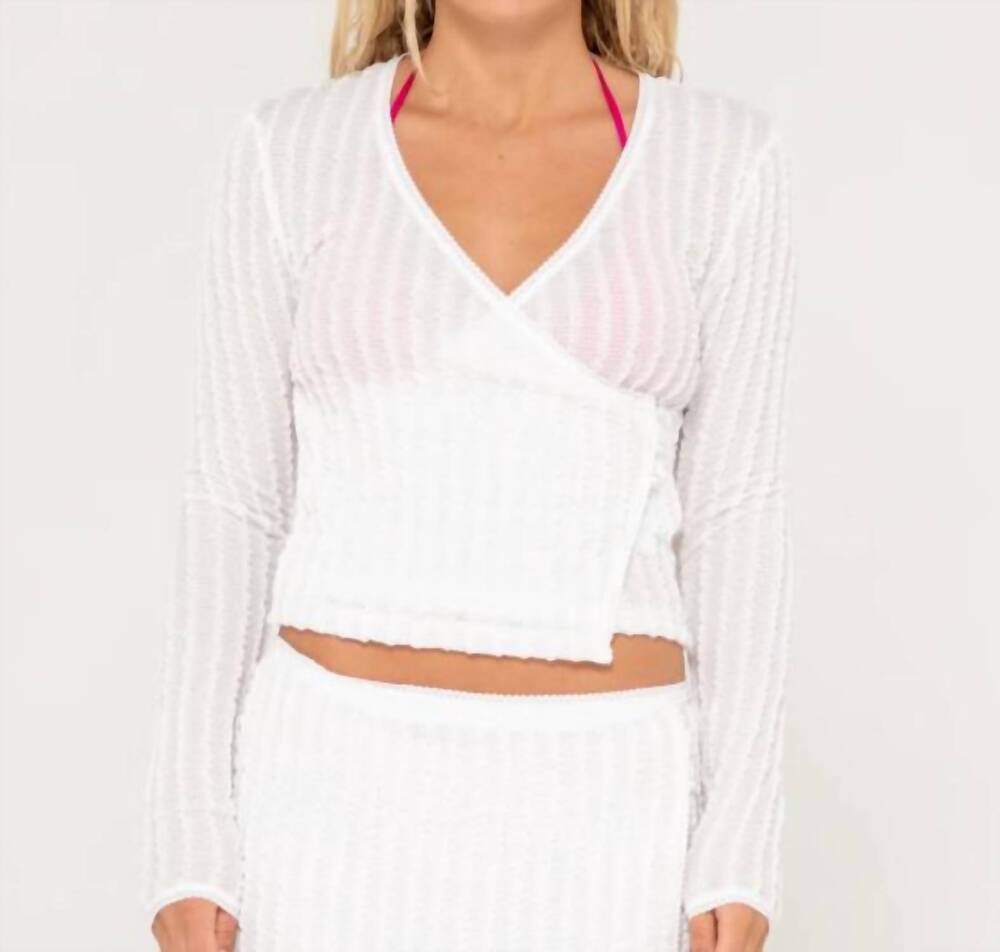 NEW RUSTY i kissed a pearl lace wrap long sleeve top in white